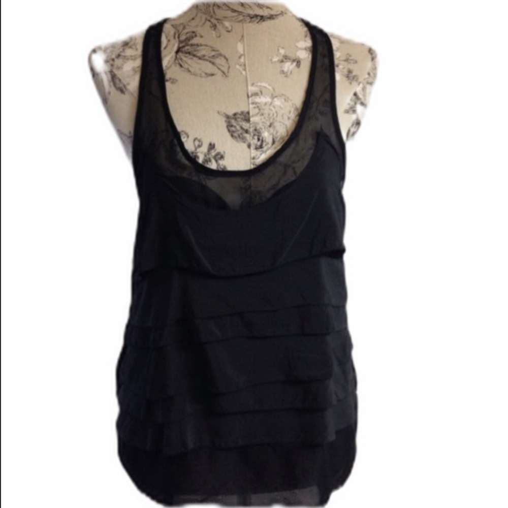 patterson J Kincaid Black Silk Sheer Top M